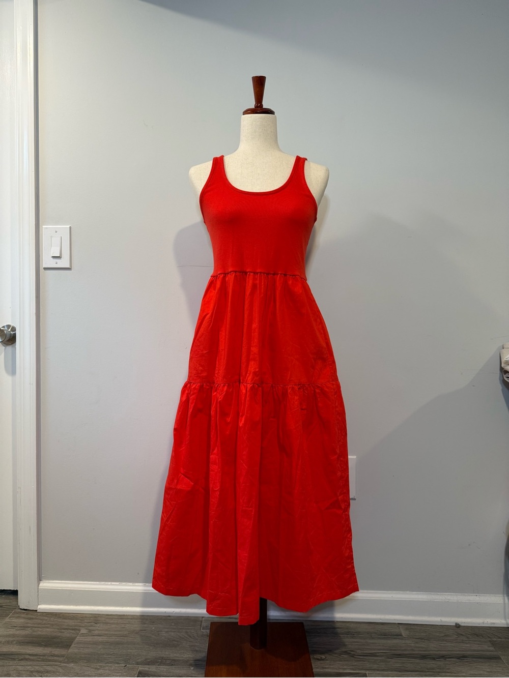 J. Crew Factory Red Sleeveless Tiered Maxi Dress